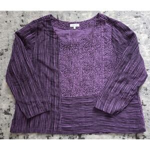 Habitat XL Purple Striped Polka Dot Abstract Modern Artsy Unique Blouse Boho Fun